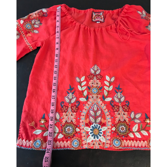 Johnny Was Maisie Coral Orange Embroidery Blouse with Side Tie - Size XSM - Picture 6 of 8